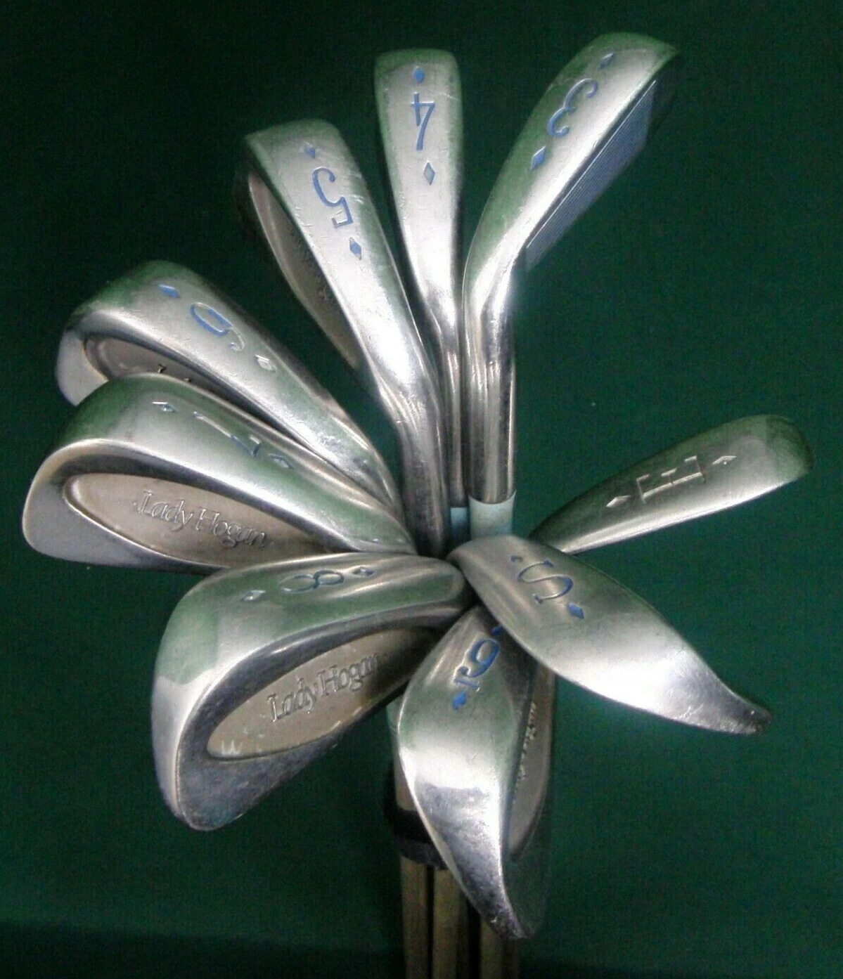 Ladies Set Of 9 X Lady Hogan Irons 3-SW Ladies Graphite Shafts Chamois Grips 3 Ladies Set Of 9 X Lady Hogan Irons 3-SW Ladies Graphite Shafts Chamois Grips
